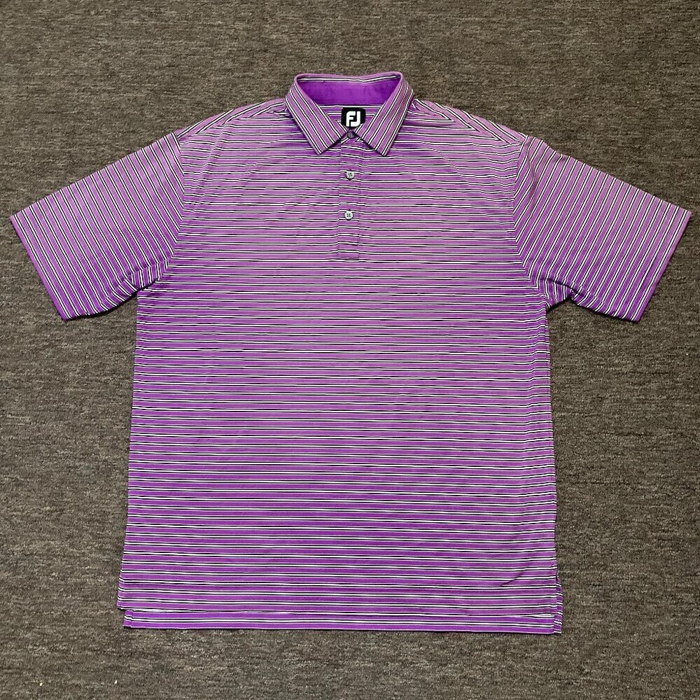 Footjoy Golf Polo‎ Shirt Mens XL Purple White Striped Short Sleeve Lightweight